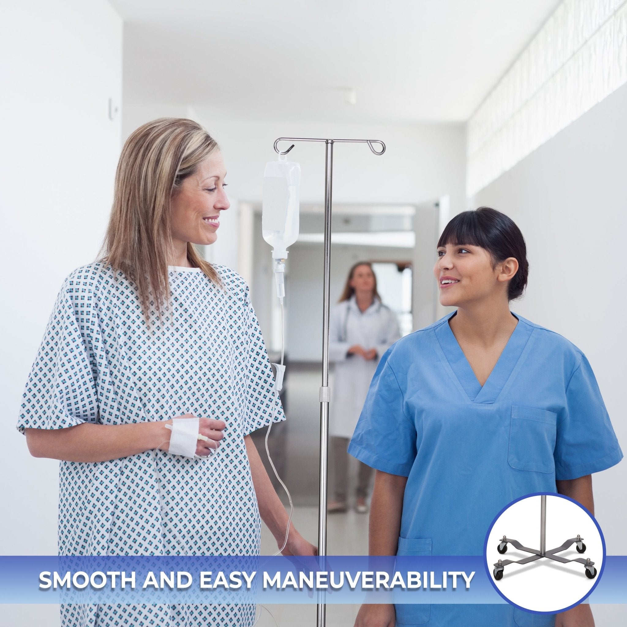 American Hospital Supply Portable IV Pole - Height Adjustable, 2 Hooks, Wheels For Home Or Clinic Use
