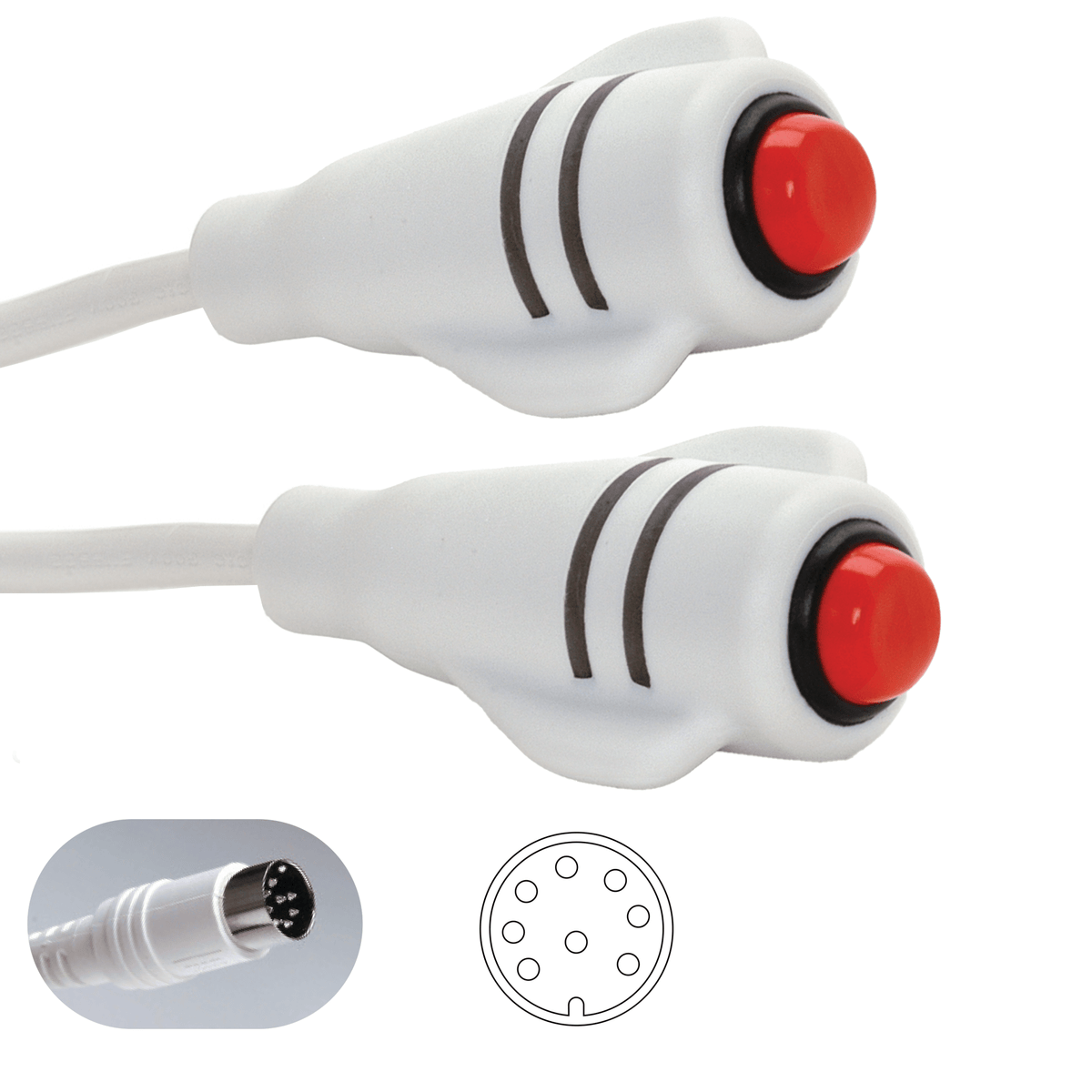 DuraCall Call Cord for Rauland Responder III+, IV, 4000, 8 - pin DIN, white, double, 7ft - American Hospital Supply