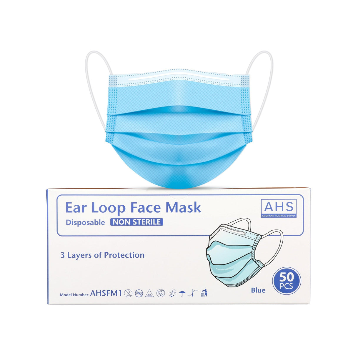 AHS Disposable Mask Medical Earloop Facemask - American Hospital Supply