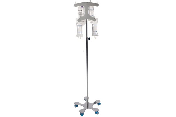 I.V. STAND, STAINLESS STEEL, 5-LEG BASE, CLEARVIEW 6-HOOK, HAND-OPERATED. - American Hospital Supply