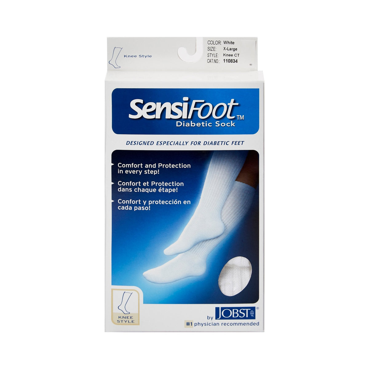 JOBST SensiFoot Diabetic Compression Socks, Knee High, White, Closed Toe, X-Large - American Hospital Supply
