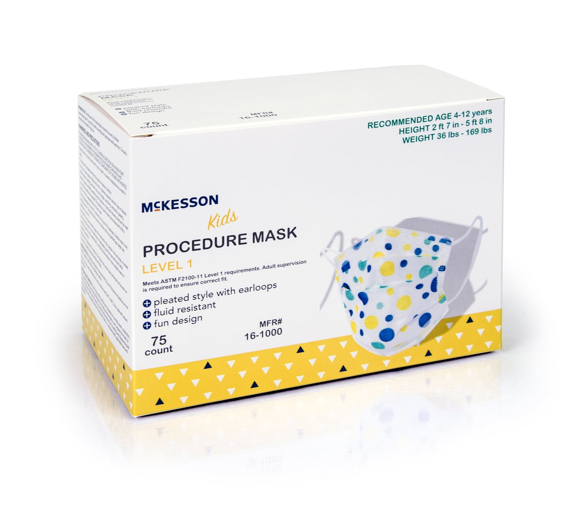 McKesson Pediatric Procedure Face Mask, Blue and Yellow Polka Dot - American Hospital Supply